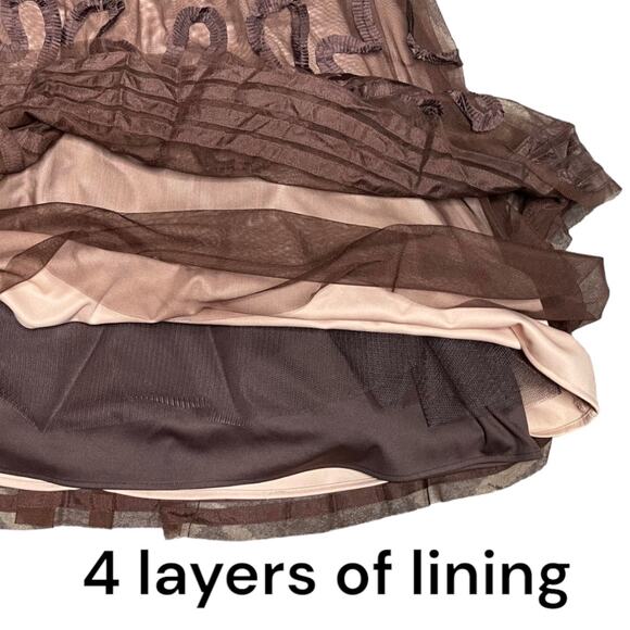 Y2K Vintage Brown Strapless Midi Dress size 8 Tulle and Silk - Picture 3 of 7